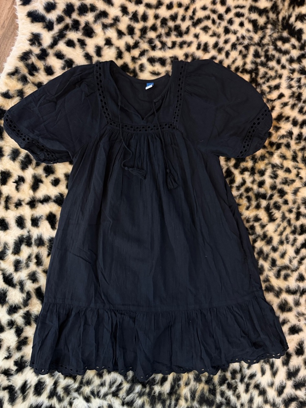 Old Navy  Black Puff-Sleeve Boho Dress